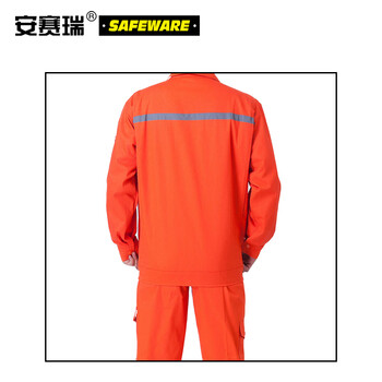 安赛瑞 春秋加厚款反光条劳保工作服（套装）棉质 橘色 适合身高178-185cm 棉质工作服  10896