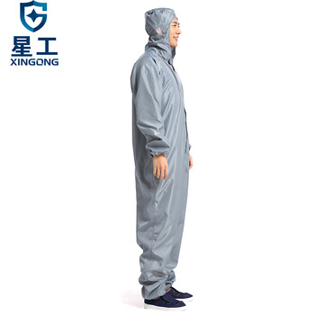 星工（XINGGONG）防静电工作服 连体服 洁净服 防尘服 无尘服防护服带帽连体科研喷漆定制 S码155-160灰色