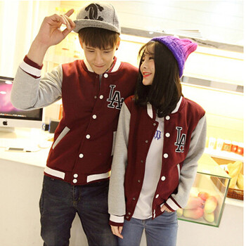 莱派蒂 2014秋冬新款 情侣款<em>英文</em>刺绣<em>开衫</em>棒球