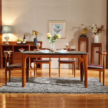 嘉嘉尚彩 火烧石餐桌 1.4米实木餐厅茶楼咖啡吧