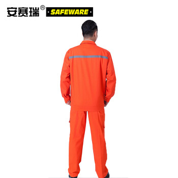 安赛瑞 春秋加厚款反光条劳保工作服（套装）棉质 橘色 适合身高178-185cm 棉质工作服  10896