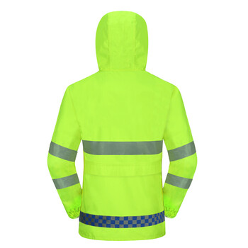 谋福 CNMF9294 反光分体雨衣套装 公路巡逻行政交通警示制服 （荧光绿格款 YGL02 2XL-175）可定制