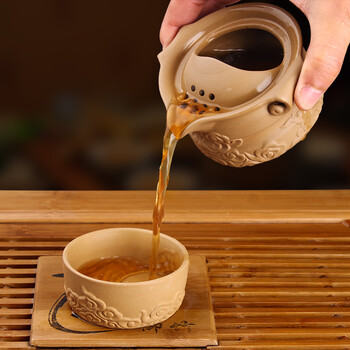 
                                        苗苗红 宜兴 紫砂茶杯 快客杯 一壶一杯 单人茶壶 手抓壶 旅行便携 功夫茶具 HT Y 款11紫砂陶青云                