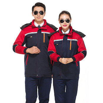 劳博士 秋冬工作服 劳保服汽修反光工程服棉衣服 藏蓝+灰套装 180可定制