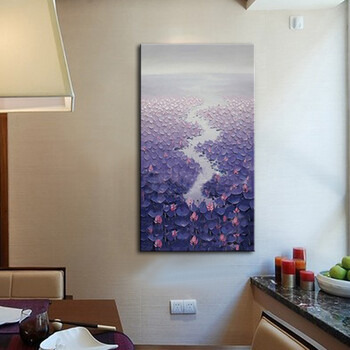 
                                        莫涵简欧居家纯手绘油画 玄关走廊装饰画挂画抽象画欧式壁画 紫色睡莲 手绘包含外框尺寸 50*100                