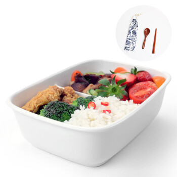 
                                        真泰尔陶瓷饭盒微波炉饭盒分隔带盖冰箱保鲜盒日式学生便当盒套装送木质餐具 900ML白色长方形密封饭盒 900ml                