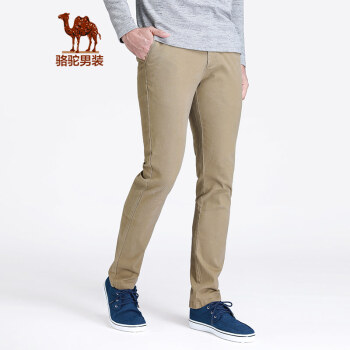 骆驼（CAMEL）男装 秋冬男士舒适直筒微弹休闲裤青年纯色中腰裤子 卡其 33
