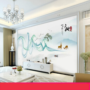 新中式山水客厅电视背景墙壁画壁纸简约现代5d立体装饰客厅大气山水画