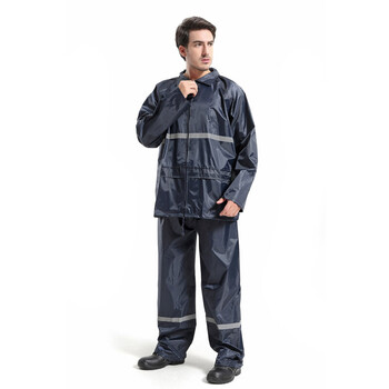代尔塔（Deltaplus）407004 EN400RE带反光条分体雨衣套装 PVC涂层   藏青色 M