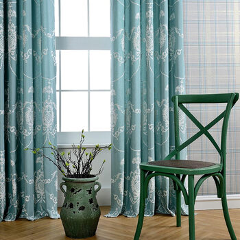 乐巢诗蓝夏忆简约欧式定制窗帘淡蓝绣花款遮光