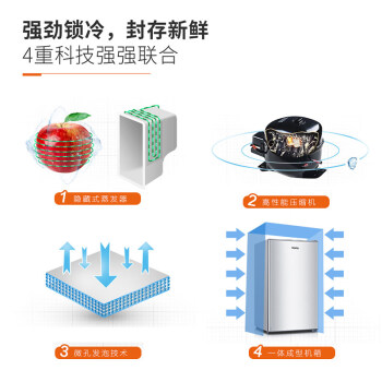 奥马(Homa)92升一级能效单门节能迷你小冰箱 家用出租房宿舍酒店办公 保鲜冷藏小型电冰箱 银色 BC-92