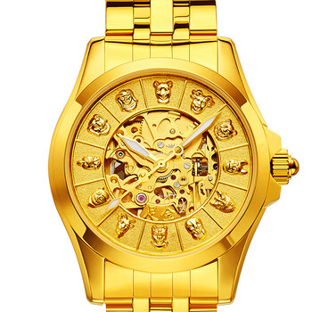 摩门特金表 纯黄金镂空十二生肖足金表盘全自