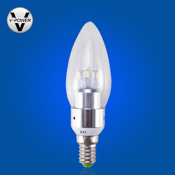 V-POWER 发光蜡烛E14光源水晶灯专用 LED360度灯泡 3W尖泡正白光