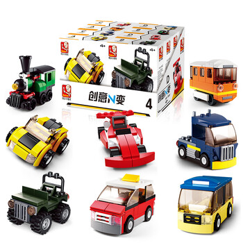 拼装小积木创意n变diy交通工具军事特警小积木儿童益智力玩具4-6-8岁