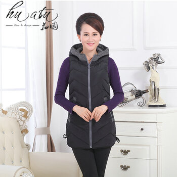 花图 秋冬中老年<em>女装</em>妈妈装新款连帽<em>中长羽绒</em>