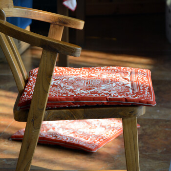 
                                        布络BuLuo中式双面手工印花布艺全棉面料餐椅垫坐垫万寿多福（可支持部分尺寸订做） 玫红色 45×45 cm                