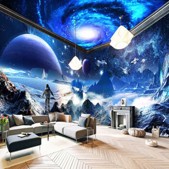 立体科技太空星球壁画宇宙星空主题太空舱银河墙纸网吧壁纸 无缝油画