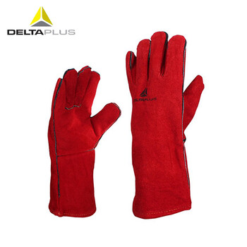 代尔塔/DELTAPLUS 205515 焊工手套劳保 牛皮耐磨 焊接 隔热焊工 防火阻燃 红色 1副