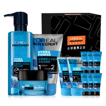 欧莱雅LOREAL 男士保湿护肤套装（洁面膏+水凝露+强润霜+洁面x2+滋润乳8mlx6）（洗面奶男 男士护肤）,降价幅度11.2%