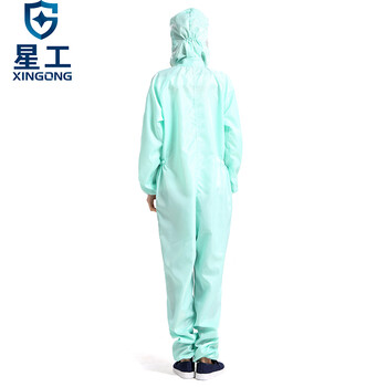 星工（XINGGONG）防静电工作服 连体服 洁净服 防尘服 无尘服防护服带帽连体科研喷漆定制 3XL码181-185绿色