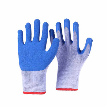 劳保佳 皱纹浸胶涂层手套 劳保手套 耐磨 防滑 挂胶手套  21支纱平挂灰沙蓝 12双装