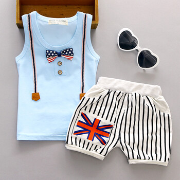 1-4岁男宝宝短袖套装夏装纯棉男童夏季蝴蝶结