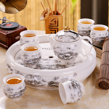 洛威 景德镇高档陶瓷茶具套装 礼盒包装送礼佳品 高端茶具带茶盘 L032高档雪景