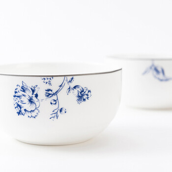 隆达骨瓷工笔青花中国风雅韵4.25英寸饭碗6只装无铅环保套装搭配中式实用餐具乔迁结婚礼物