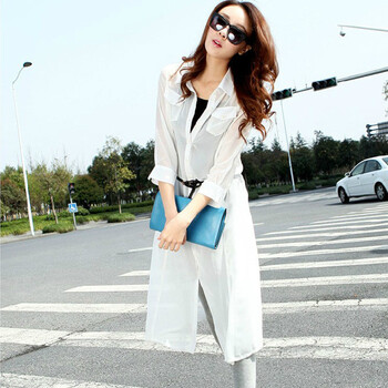 云奈 2014新款春装女装衬衫韩版<em>长款外套</em>雪纺