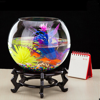 一口米 办公室客厅 茶几桌面圆形鱼缸水族箱玻
