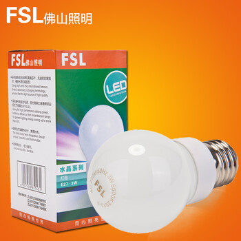 
                                        佛山照明(FSL）led灯泡e27灯泡螺口3W大口节能灯泡水晶球泡 水晶球泡3W e27白光5只装                