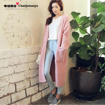 优质款 韩国<em>女装</em>新品街头时尚V领<em>长款</em>宽松大口