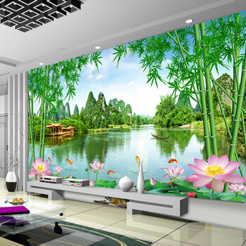 千韵背景墙客厅电视墙3d沙发背景家和竹林壁画卧室玄关无缝山水壁画