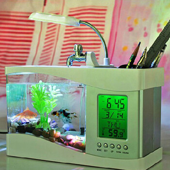 多功能电子鱼缸 创意礼品 情人节送老公 送儿童生日礼物 新奇特别实用礼物鱼缸 台灯 万年历