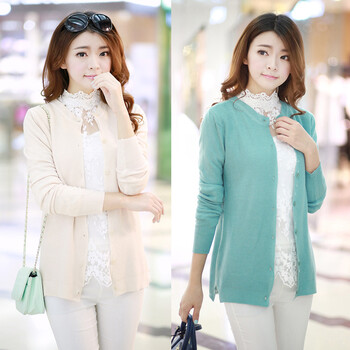 秋装浅秋<em>针织衫女开衫</em>秋厚小清新长袖<em>短款</em>宽松