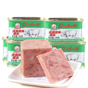 长城小白猪午餐肉罐头198g*6罐 速食火腿猪肉
