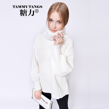 糖力 2014冬装新品欧洲站小香风纯色<em>高领</em>宽松