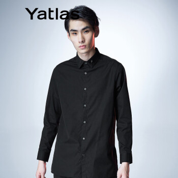 yatlas男装 秋冬简约休闲长袖衬衫男士长款黑衬衫#54303306 黑色 165
