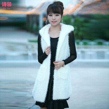 诗馨2014秋冬新款<em>女装</em>毛绒<em>马甲韩版</em>时尚连帽