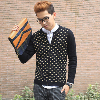 衣织优美 2014秋季新款 百搭<em>时尚开衫</em>波点图案