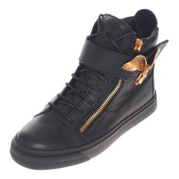 zanotti 朱塞佩·萨诺第 男士黑色纯皮面拉链金属老鹰logo休闲鞋 ru