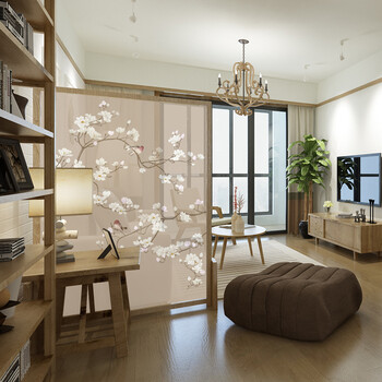 实木环保客厅玄关隔断中式风水半透明纱屏风-