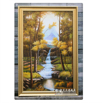 
                                        水竞玄关油画走廊装饰画书房壁画竖版欧式古典山水风景画三只小鹿 W10B雅韵金实木框 60*80                