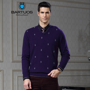 巴舵 <em>羊绒</em>衫 男款 100%纯<em>羊绒</em>V领<em>毛衣</em> <em>男</em>菱型