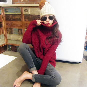 韩版时尚孕妇<em>高领</em>上衣 冬款 <em>粗线</em>分叉套头<em>毛衣</em>