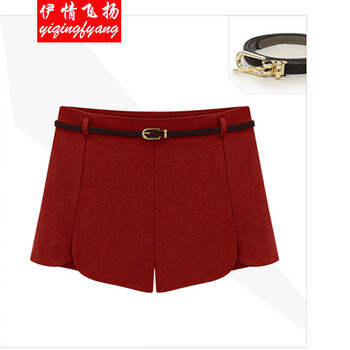 红晶灵2014女装秋冬<em>显瘦</em>修身高腰<em>毛呢短裤</em>靴
