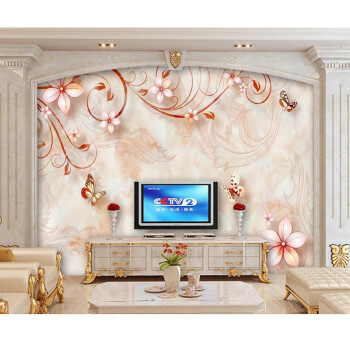 亿贴壁纸 定做大型环保壁画 浮雕花纹 客厅电视