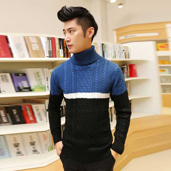 极地传说 秋冬新款男士<em>高领</em>保暖拉花撞色线衣
