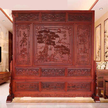 临宝得乐 东阳木雕立式落地座屏迎客松 实木仿古中式酒店屏风 别墅