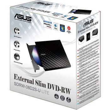 华硕8倍速 USB2.0 外置DVD刻录机 移动光驱 黑色(兼容苹果系统/SDRW-08D2S-U)